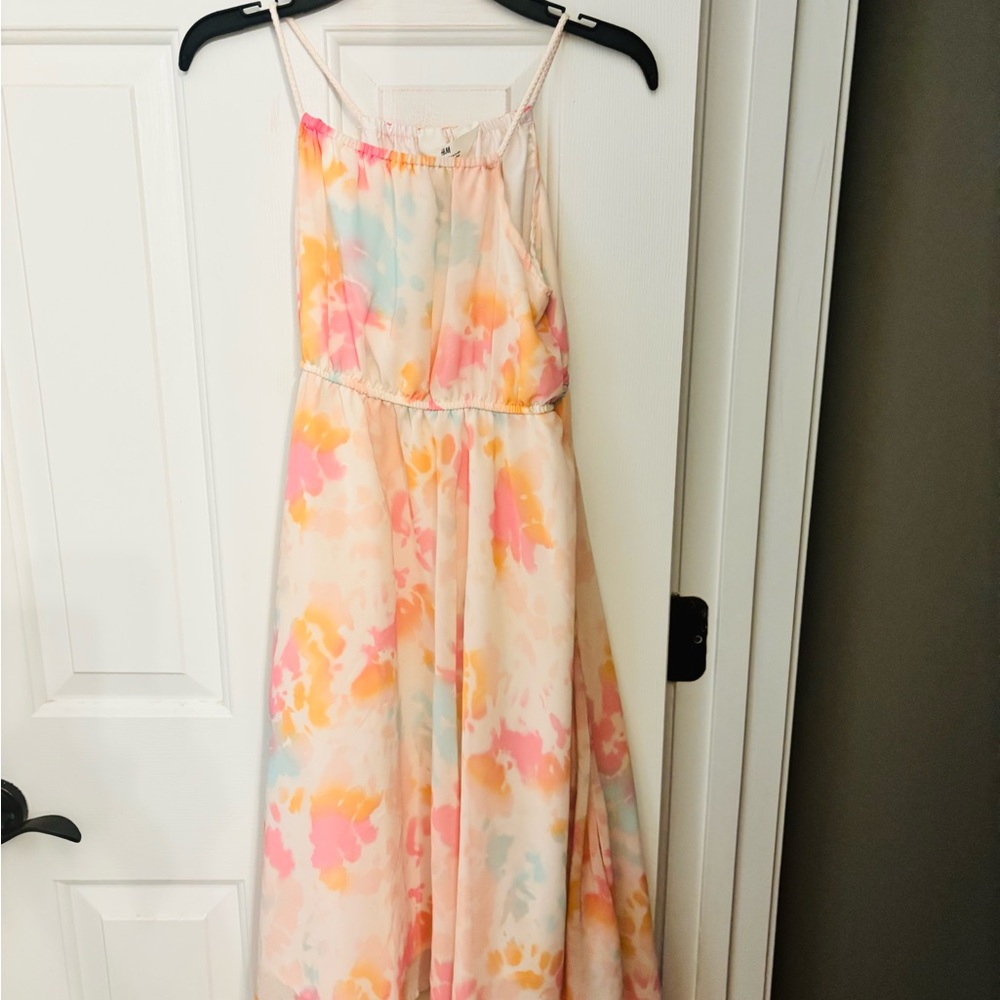 H&M Girls' Pastel Watercolor Maxi Dress in Pink, Peach & Blue